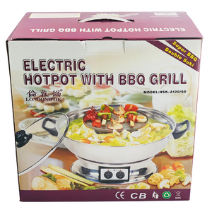 Electric Hotpot Steamboat with BBQ Grill, Glass Lid and Handles 4L by London Wok