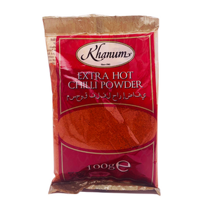 Extra Hot Chilli Powder 100g Bag by Khanum