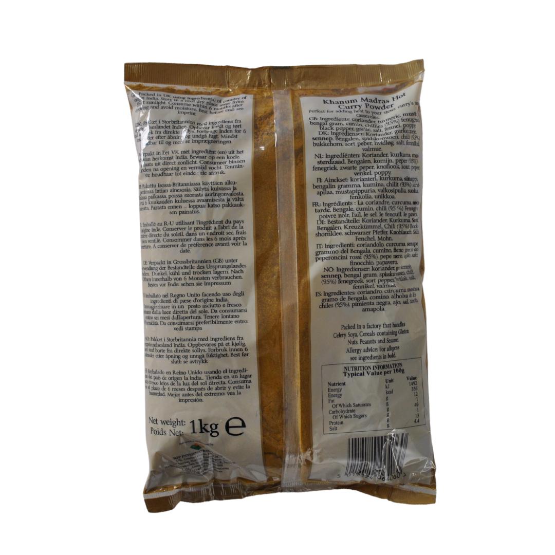 Madras Hot Curry Powder 1kg Bag by Khanum