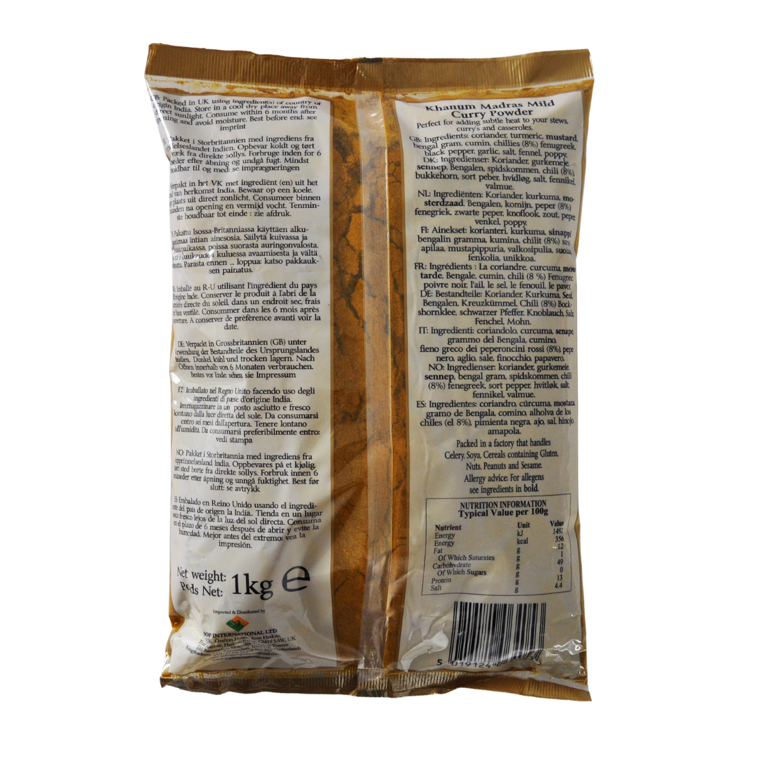 Madras Mild Curry Powder 1kg Bag by Khanum