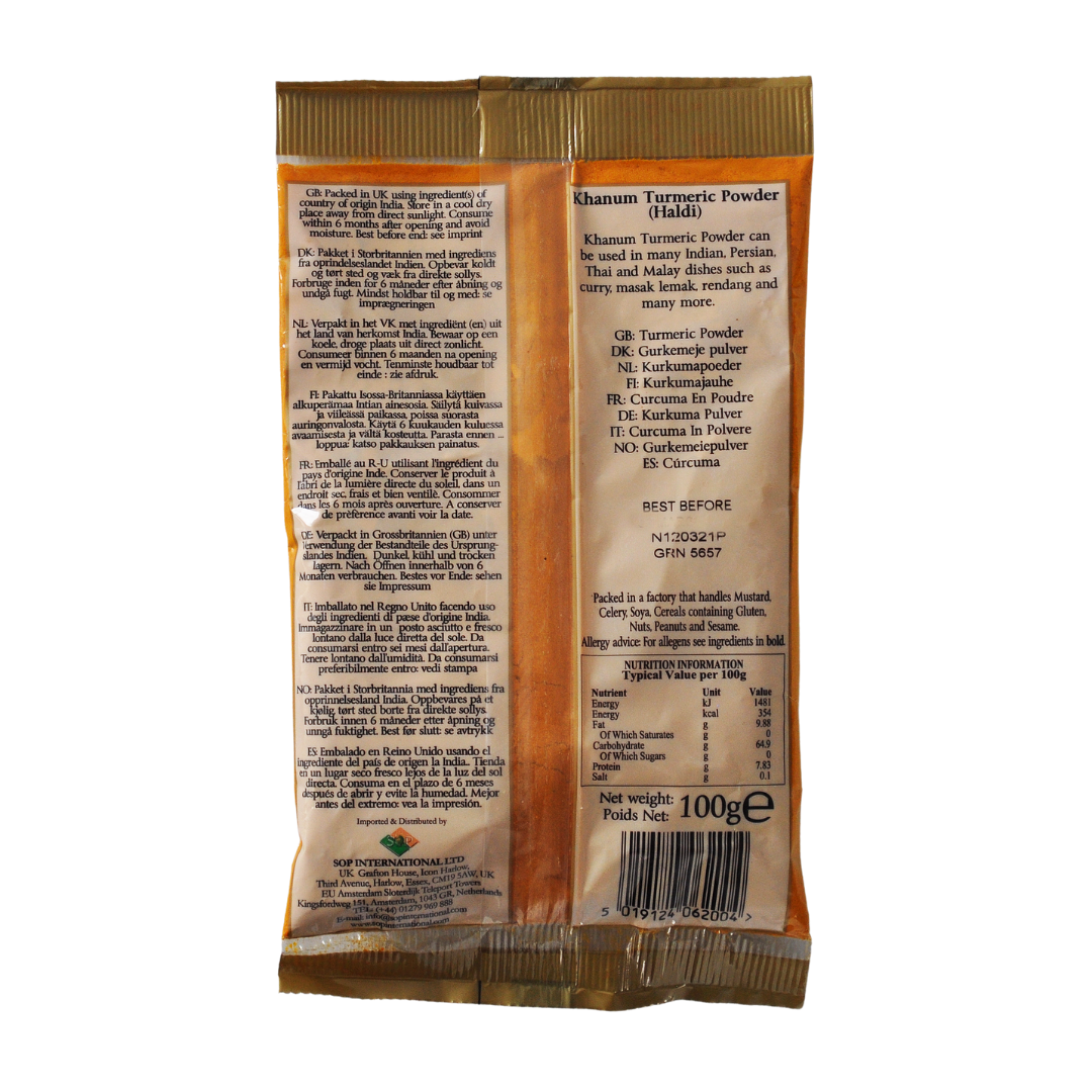 Ground Turmeric (Haldi) Powder 100g Bag by Khanum