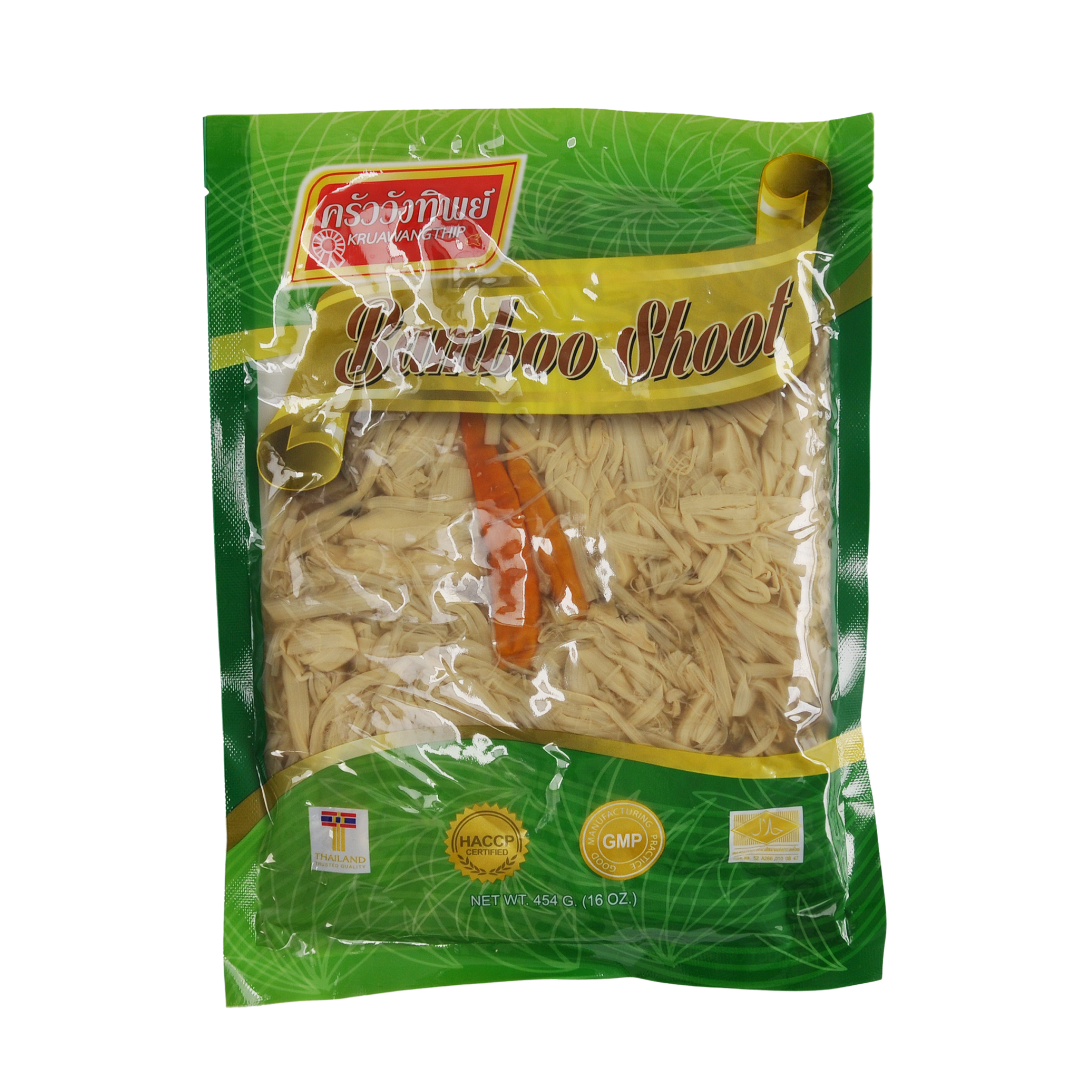 Thai Bamboo Shoot, Bai Yanang and Chilli (vacuum pack) 454g by Kruawangthip