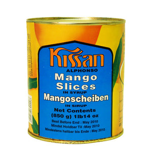 Alphonso Mango Slices in Syrup 850g Can by Kissan