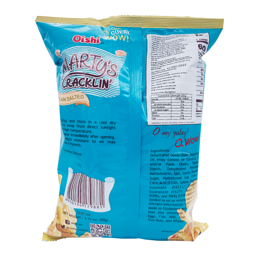 Marty's Cracklin Vegetarian Chicharon Plain Salted Flavour 90g by Oishi
