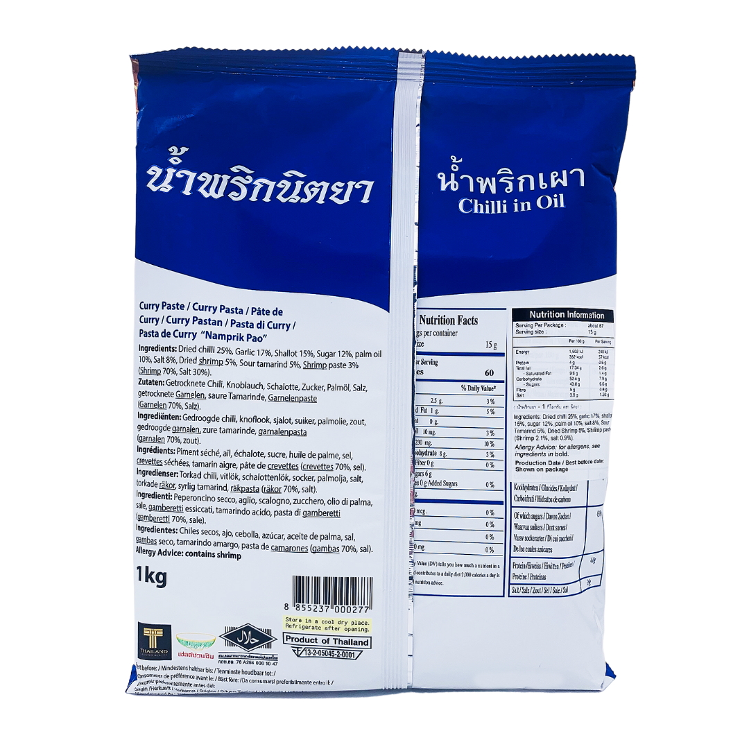 Thai Chilli Paste in Oil Large 1kg Packet by Nittaya