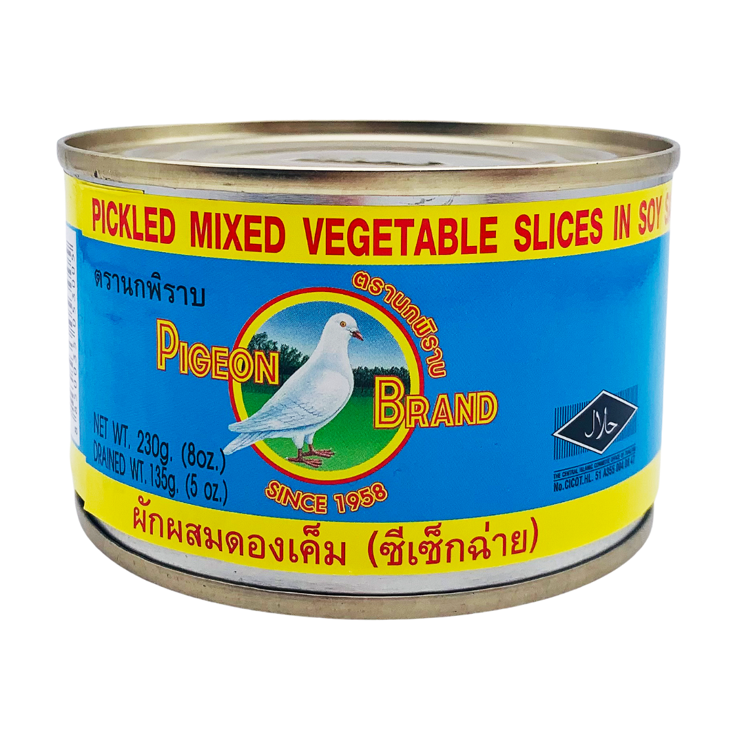 Pickled Mixed Vegetable Slices in Soy Sauce Tin 230g by Pigeon