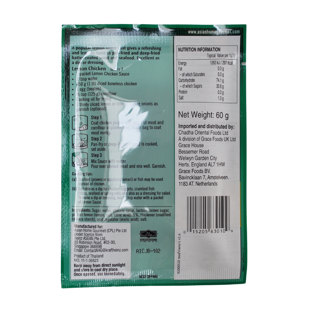 Cantonese Lemon Chicken Sauce Packet 60g by AHG