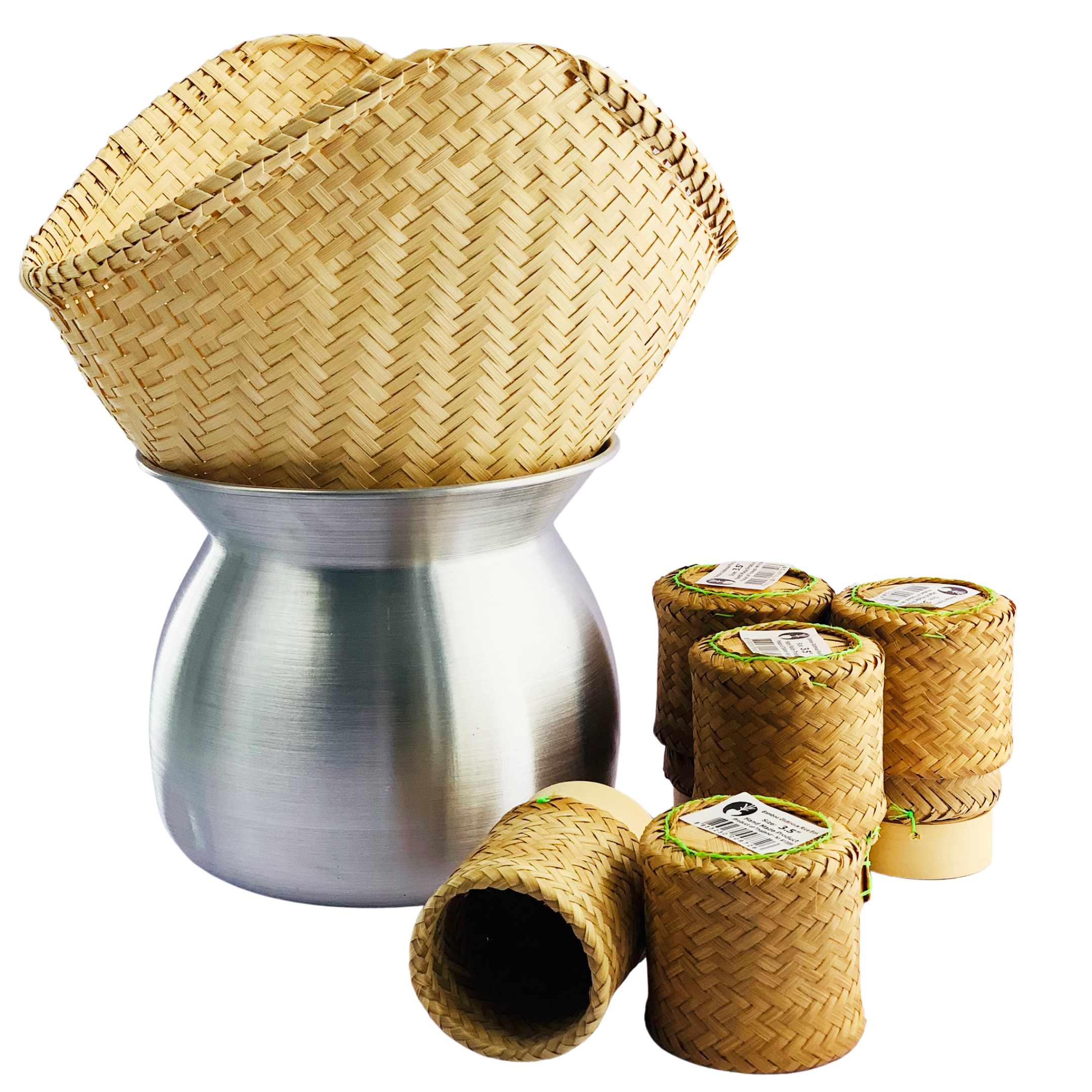 Thai Sticky Glutinous Rice Steamer Cooker Set with Bamboo Containers 22cm