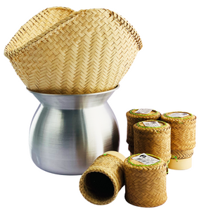 Thai Sticky Glutinous Rice Steamer Cooker Set with Bamboo Containers 22cm