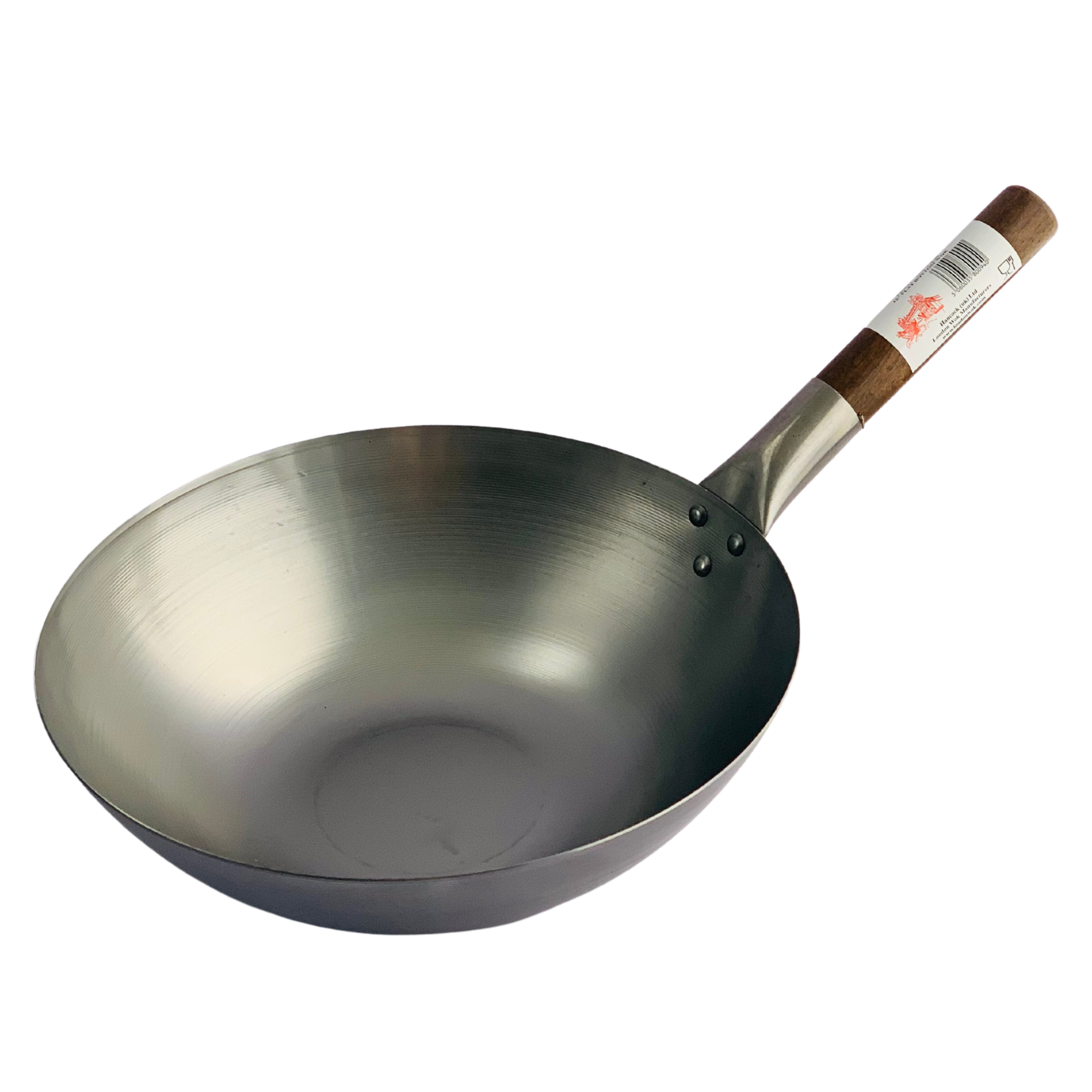 hancock london small wok 12 flat base bottom carbon steel wooden handle  quality