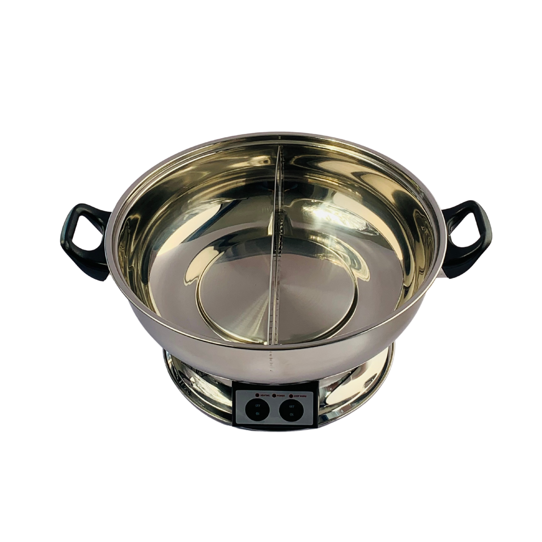 Electric Hotpot Divided Steamboat with Glass Lid and Handles 4.2L by London Wok