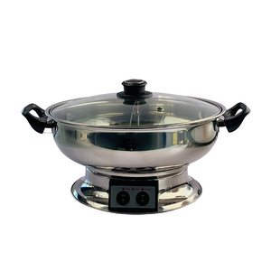 Electric Hotpot Divided Steamboat with Glass Lid and Handles 4.2L by London Wok