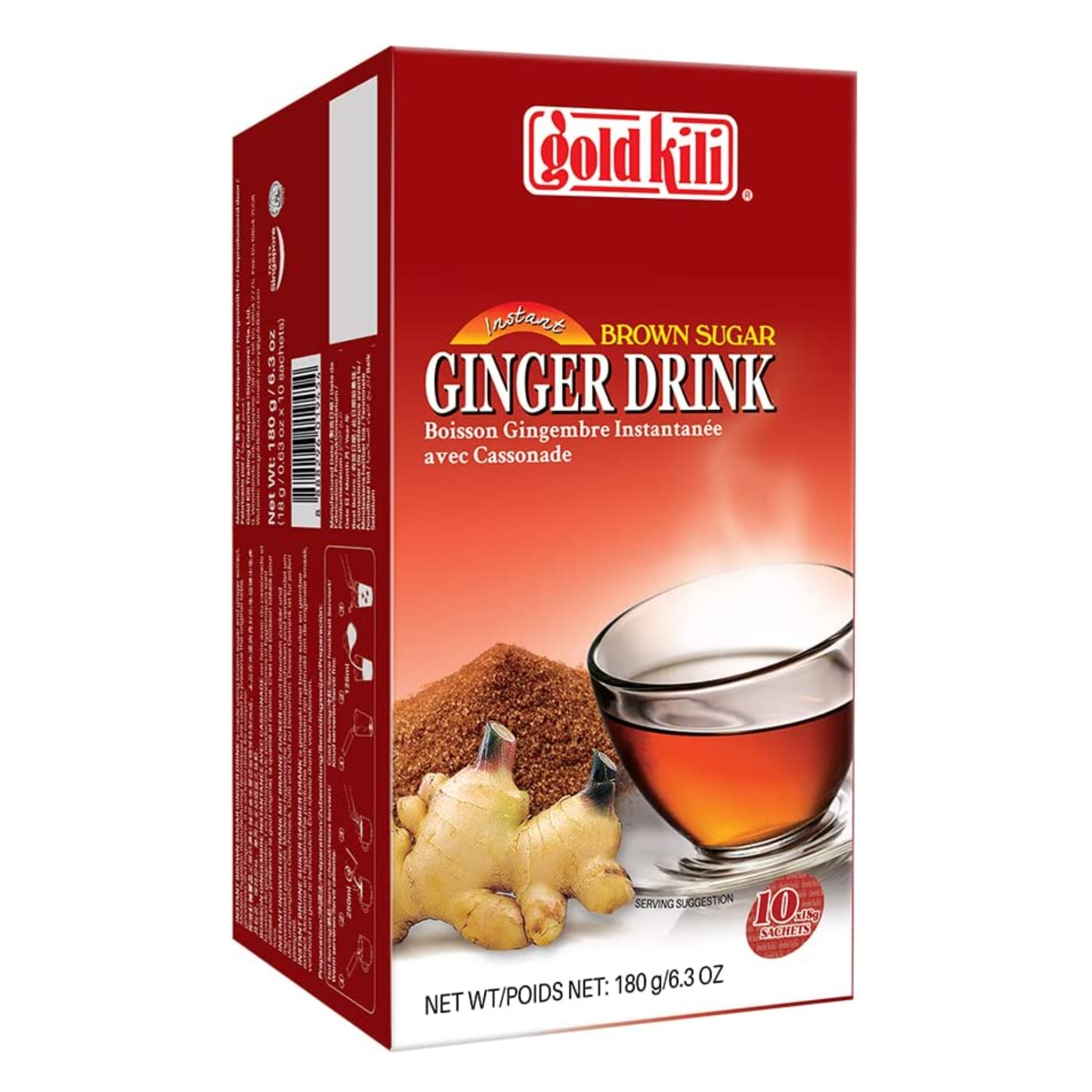 Instant Ginger Drink Brown Sugar (10 sachets) 180g Box by Gold Kili