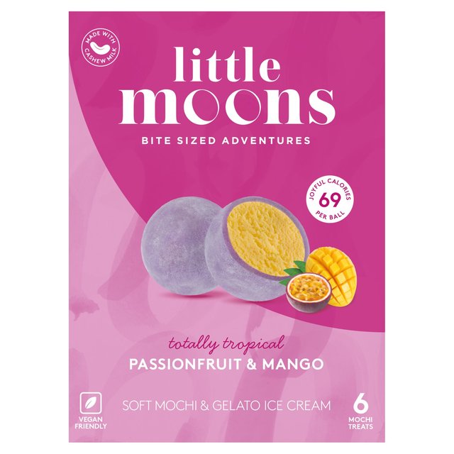 Frozen Mochi Ice Cream Dessert - Passionfruit & Mango Mochi (Vegan) 6 x 32g by Little Moons