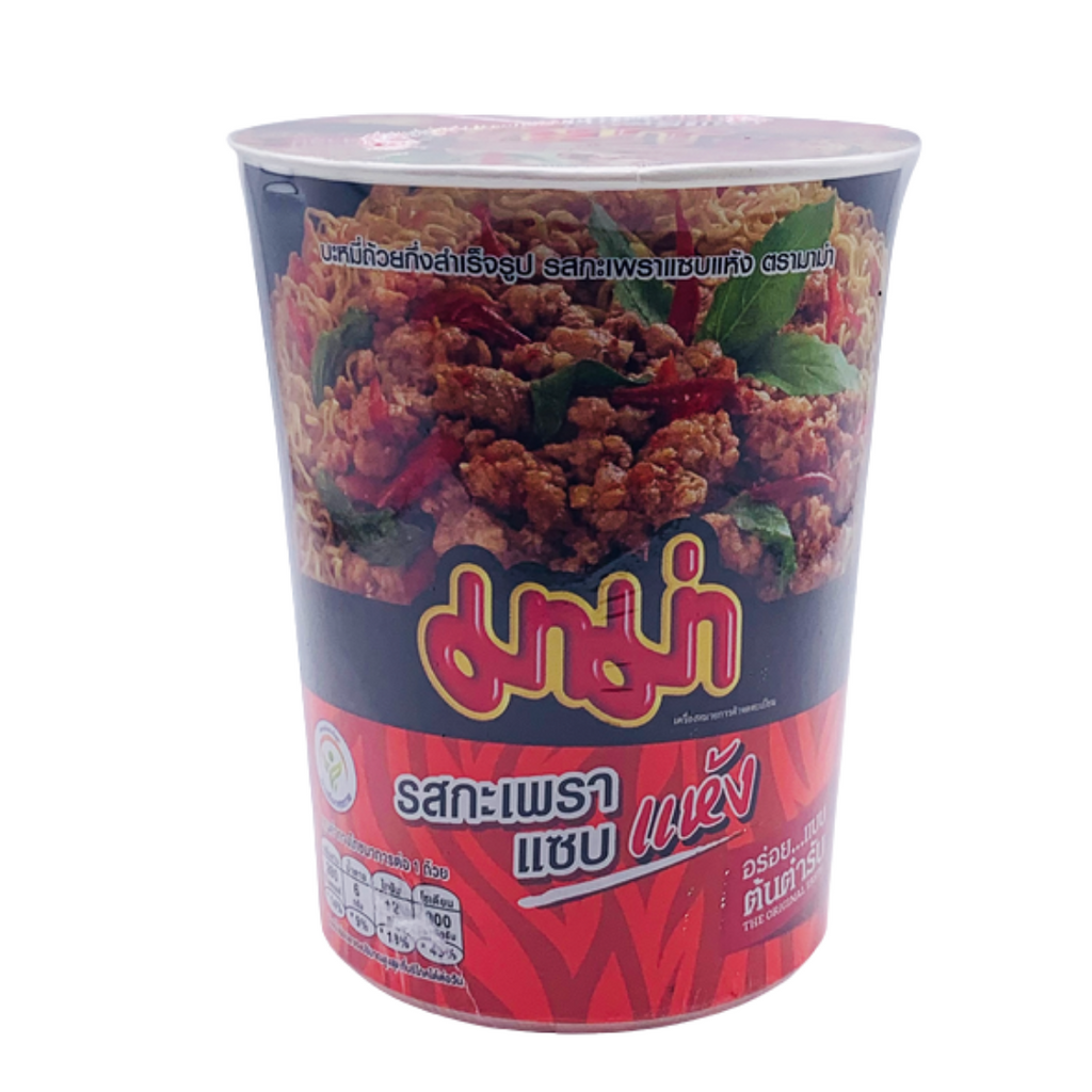 Cup Dry Noodle-Stir Fry Spicy Basil Pad Kra Pao Flavour 60g by Mama