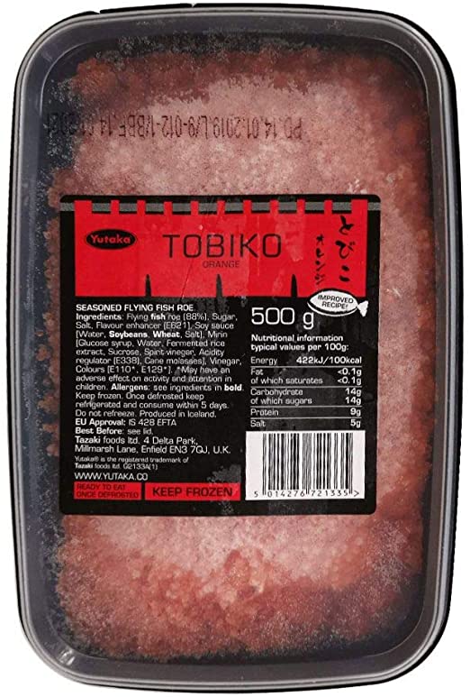 Frozen Tobiko Orange Seasoned Flying Fish Roe 500g by Yutaka